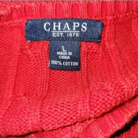 Chaps Red & Gold 100% Cotton Cable Knit Crew Neck Sweater Size L - Picture 6 of 7